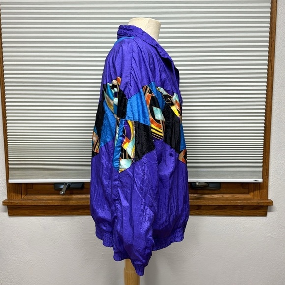 Bocoo Vintage 80’s Purple Patchwork Nylon Zip Up Windbreaker Jacket Coat - Picture 5 of 10